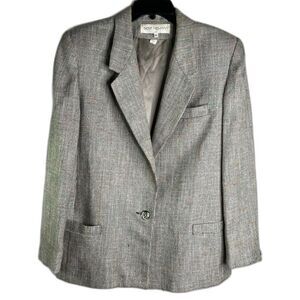 Bert Newman Vintage Gray Color Tweed Plaid Single Breasted Blazer Size 16